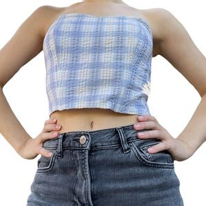 CANCUN CLUB PLAID CORSET-STYLE COTTAGEGORE STRAPLESS CROP TOP size small/xs